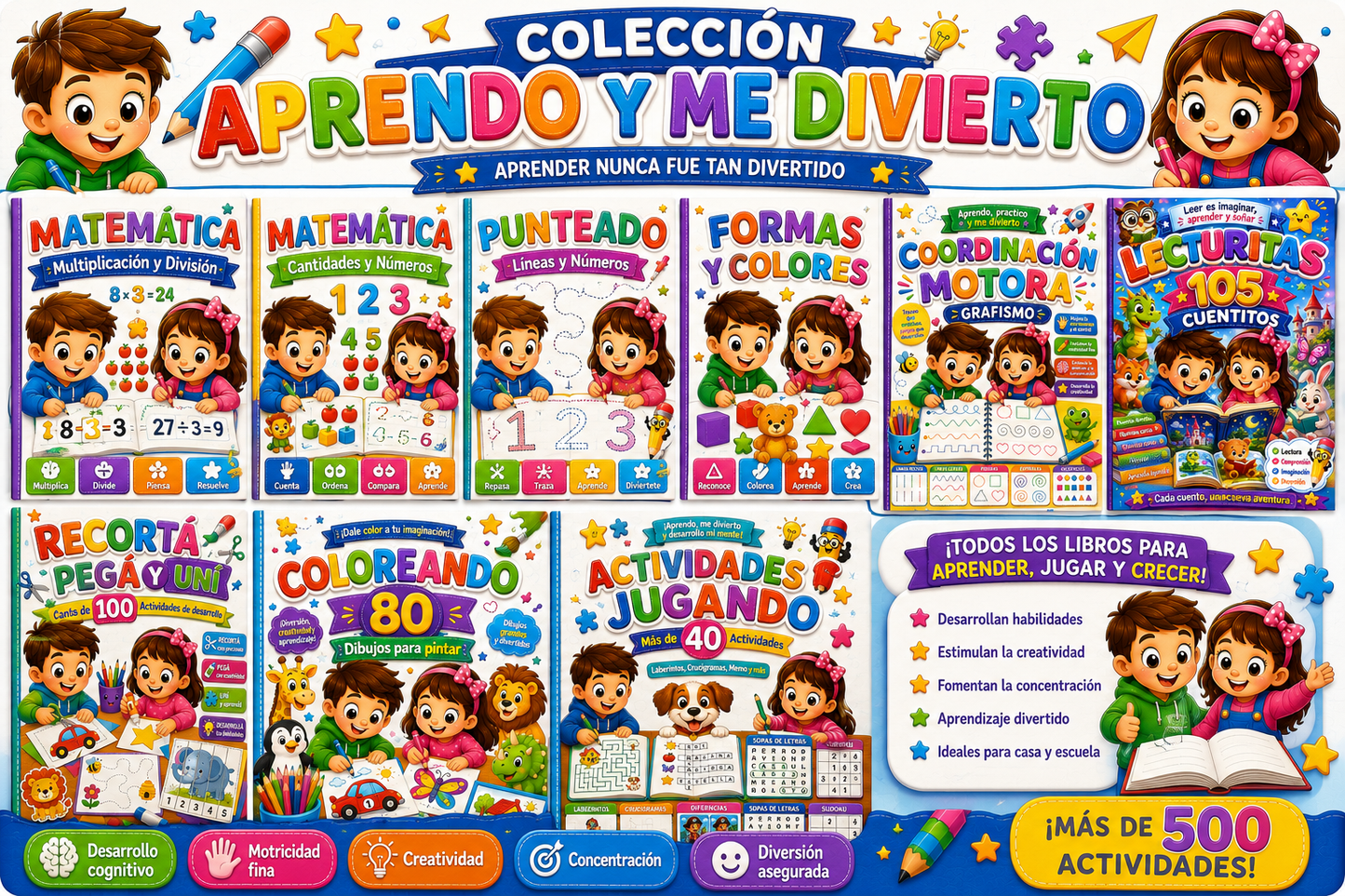 COMBO EDUCATIVO 15 EN 1 + RECORTÁ, PEGÁ Y ARMÁ
